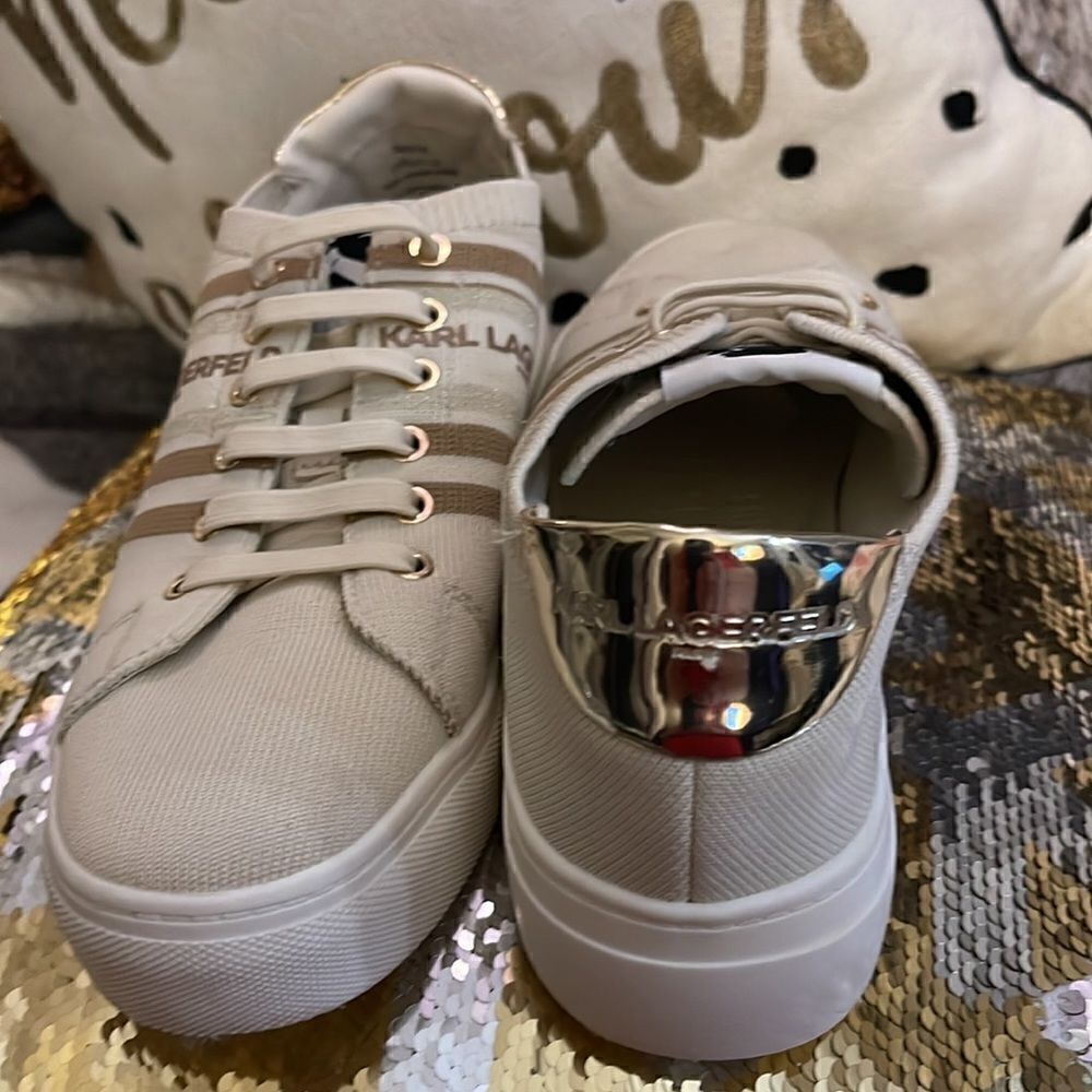 Karl lagerfield cyrilla white tan ecru knit sneakers 7m - Picture 7 of 8